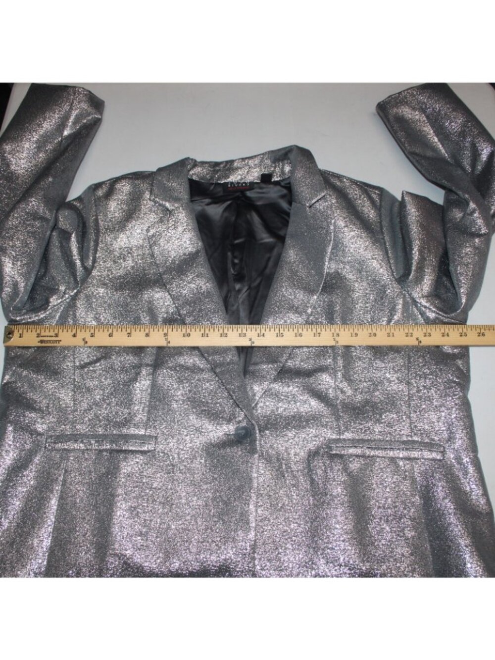 Joan Rivers Blazer Jacket Red Carpet Sz XLP Silver Metallic Pockets Cotton Poly - Picture 10 of 11